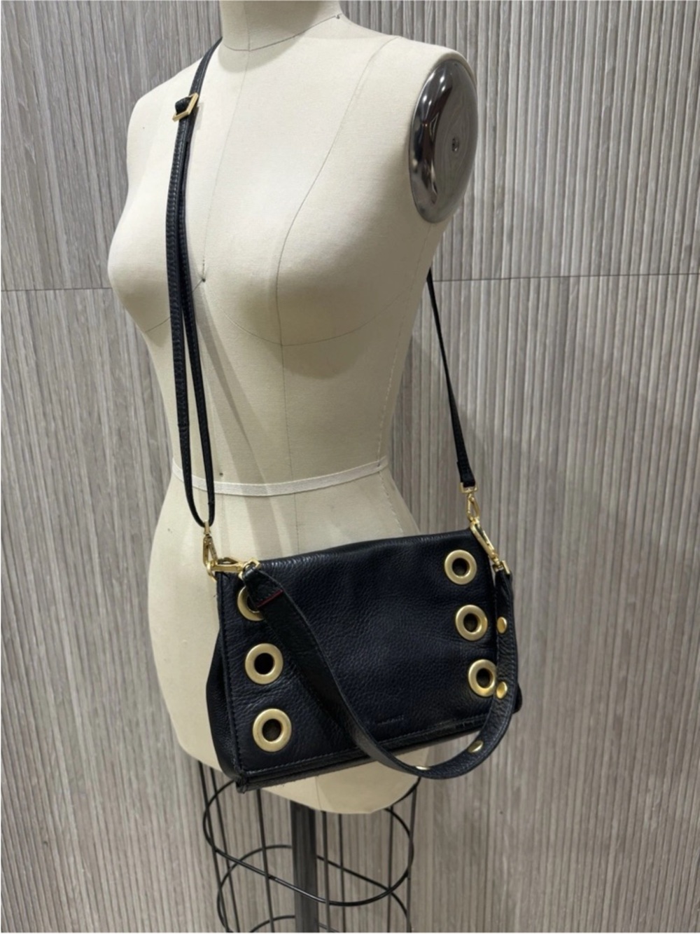 Authentic $495 HAMMIT Montana Clutch Black Leather / Gold Metal Shoulder Bag sm